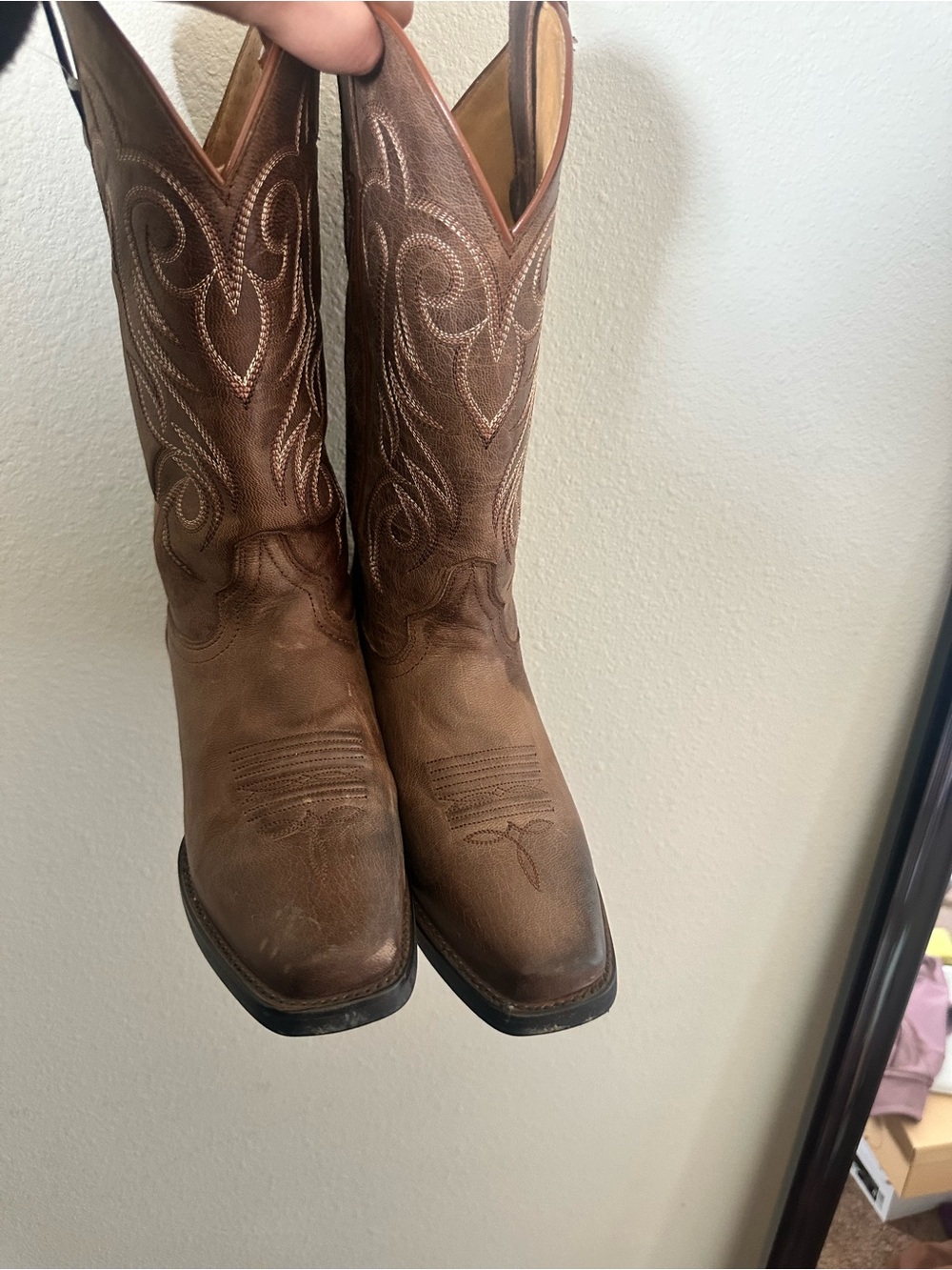 Shyanne Tan and Brown Leather Cowboy Boots